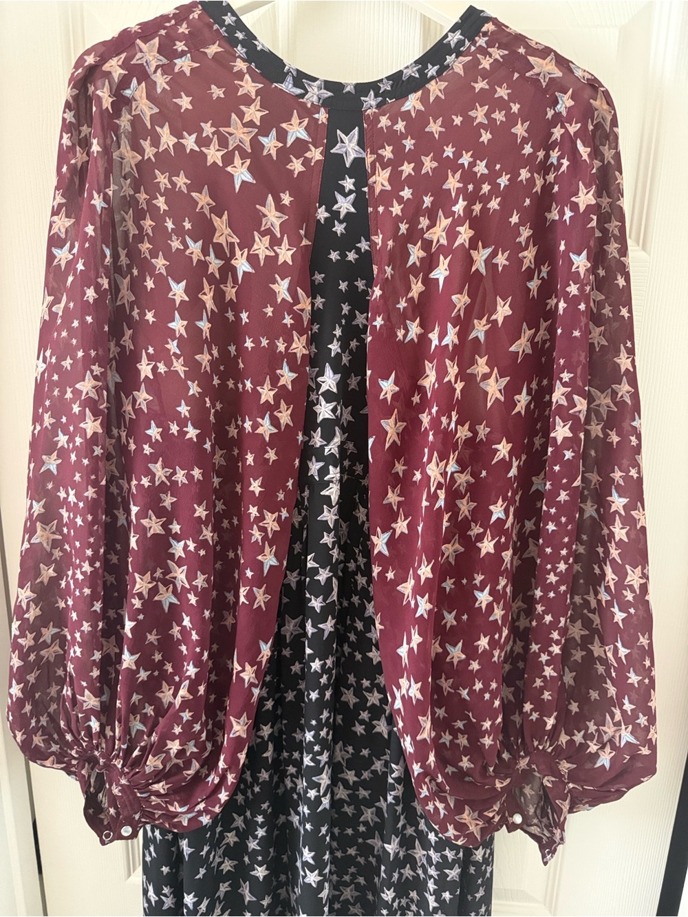 BCBG MAXAZarIA Runway ⭐️Print Burgundy chiffon fabric